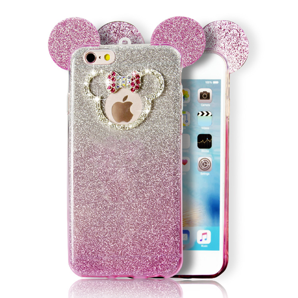 iPhone 7 Minnie Bow Diamond Glitter NECKLACE Strap Case (Hot Pink)